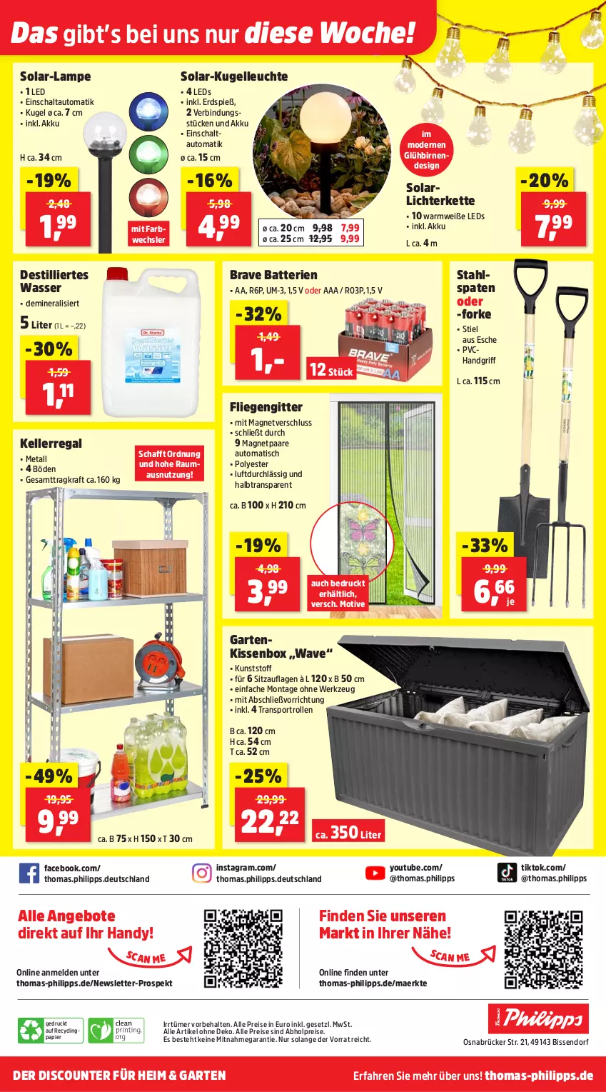 Aktueller Prospekt Thomas Philipps - von 13.04 bis 18.04.2026 - strona 21 - produkty: abholpreise, akku, alle preise sind abholpreise, angebot, angebote, auto, batterie, batterien, Birnen, Clin, discount, eis, elle, fliegengitter, Garten, Handy, Kette, kissen, kraft, Kugel, Lampe, leds, Leuchte, lichterkette, Liege, Maus, Mode, papier, regal, reis, Schal, Sitzauflage, Spaten, Sport, Ti, tisch, wasser, werkzeug, Yo