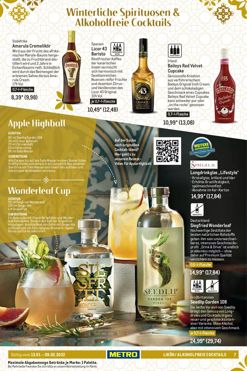 Aktueller Prospekt Metro - Spirituosen Spezial - von 13.01 bis 09.02.2022 - strona 7 - produkty: alkohol, amarula, apfel, apfelsaft, Apple, baileys, ball, Bau, brita, cocktail, cocktails, creme, deo, drink, drinks, eis, eiswürfel, elle, ente, erde, flasche, frucht, früchte, getränk, getränke, gin, ginger, ginger ale, grapefruit, gurke, ingwer, irish cream, kaffee, LG, licor, licor 43, likör, mac, minze, Nuance, nuss, ohne alkohol, Palette, rezept, Ria, ring, rosmarin, rwe, saft, sahne, schoko, shake, sirup, Soda, spülmaschinen, Ti, vanille, velvet, wasser, würfel, zitrone, zitronen, zitronensaft