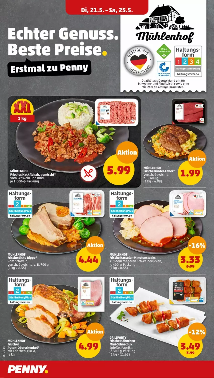 Aktueller Prospekt Penny - Prospekte - von 20.05 bis 25.05.2024 - strona 12 - produkty: eis, fleisch, Frische Hähnchen, Geflügel, hackfleisch, henkel, kasseler, minutensteaks, paprika, pute, rind, rinder, rindfleisch, schenkel, schwein, schwein und rind, schweine, steak, steaks, Ti, vom schwein und rind, wein, weine