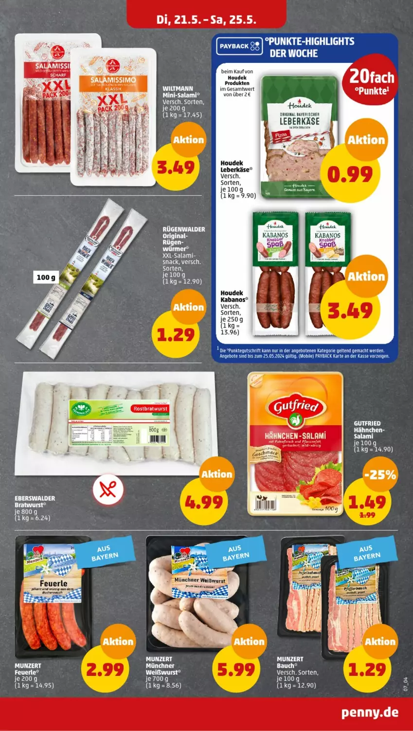 Aktueller Prospekt Penny - Prospekte - von 20.05 bis 25.05.2024 - strona 13 - produkty: Bau, bratwurst, eis, geback, gin, gutfried, houdek, kabanos, Käse, leberkäs, leberkäse, Mini-Salami, salami, sim, snack, Ti, Weißwurst, wiltmann, wurst