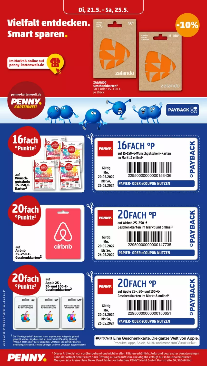 Aktueller Prospekt Penny - Prospekte - von 20.05 bis 25.05.2024 - strona 26 - produkty: angebot, angebote, Apple, coupon, erde, gutschein, gutschein-karte, mac, papier, payback, tee, Ti