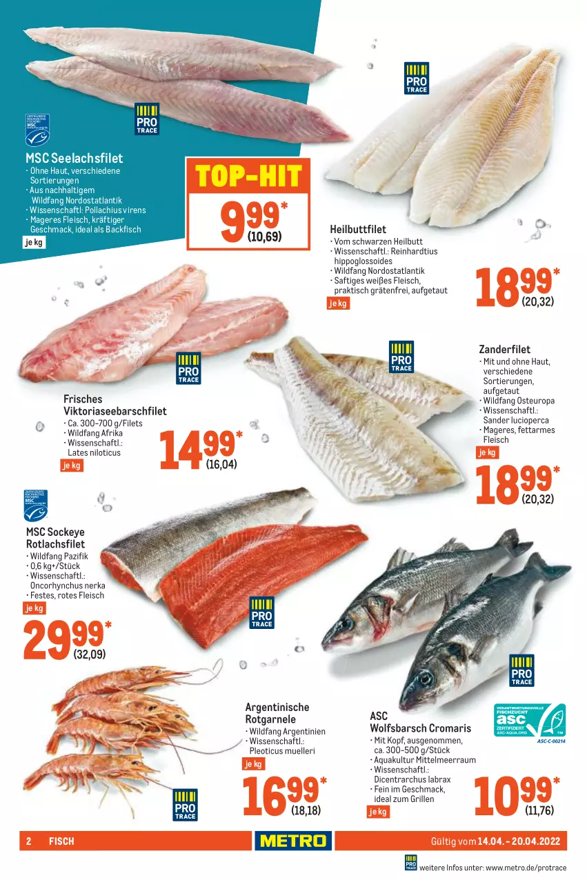 Aktueller Prospekt Metro - Food - von 14.04 bis 20.04.2022 - strona 2 - produkty: aqua, backfisch, eis, elle, filet, filets, fisch, fleisch, grill, Heilbuttfilet, hipp, ideal zum grillen, lachs, lachsfilet, mac, Metro, Ria, saft, seelachsfilet, Ti, tisch, top-hit, Wild, wolfsbarsch, Zander