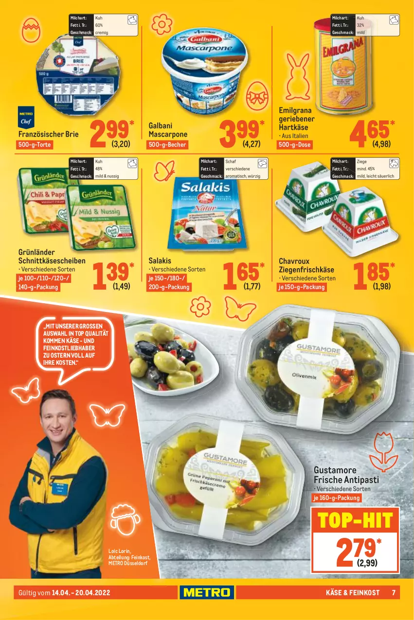 Aktueller Prospekt Metro - Food - von 14.04 bis 20.04.2022 - strona 7 - produkty: Abtei, antipasti, asti, Becher, brie, chavroux, feinkost, frischkäse, galbani, grana, grünländer, hartkäse, Käse, käsescheiben, LG, mac, mascarpone, Metro, milch, nuss, Rana, salakis, schnittkäse, schnittkäsescheiben, Ti, tisch, top-hit, torte, ziegenfrischkäse