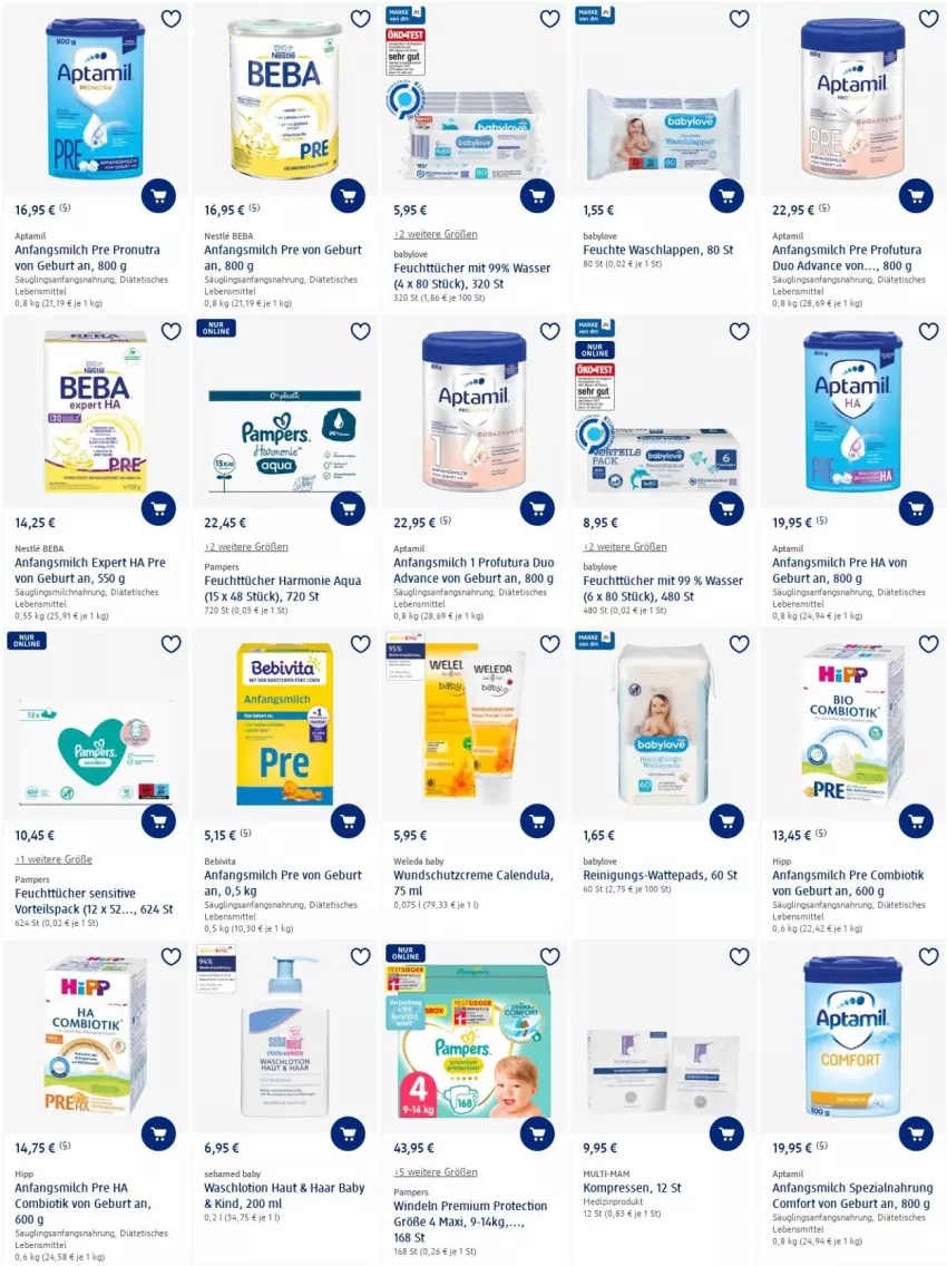 Aktueller Prospekt Dm Drogerie - Prospekte - von 30.06 bis 06.07.2022 - strona 8 - produkty: aqua, Baby Wundschutzcreme, Babylove, Beba, bebivita, bio, Calendula, creme, feuchttücher, hipp, lebensmittel, Lotion, mam, medizinprodukt, milch, pampers, Reinigung, Schutzcreme, sebamed, Spezi, Ti, tisch, tücher, vita, waschlappen, Waschlotion, wasser, wattepads, weleda, windeln