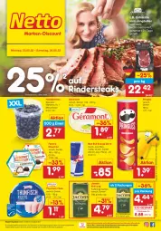 Gazetka promocyjna Netto Marken-Discount - Filial-Angebote - Gazetka - ważna od 28.05 do 28.05.2022 - strona 1 - produkty: angebot, beere, beeren, bestpreis, drink, eimer, eis, energy drink, entrecôte, ferrero, Ferrero Küsschen, filet, filets, fisch, géramont, heidelbeere, heidelbeeren, jacobs, jacobs krönung, jungbullen, kaffee, ndk, pringles, red bull, reis, rind, rinder, Rindersteak, ring, steak, steaks, thunfisch, thunfisch filets, Ti, ZTE