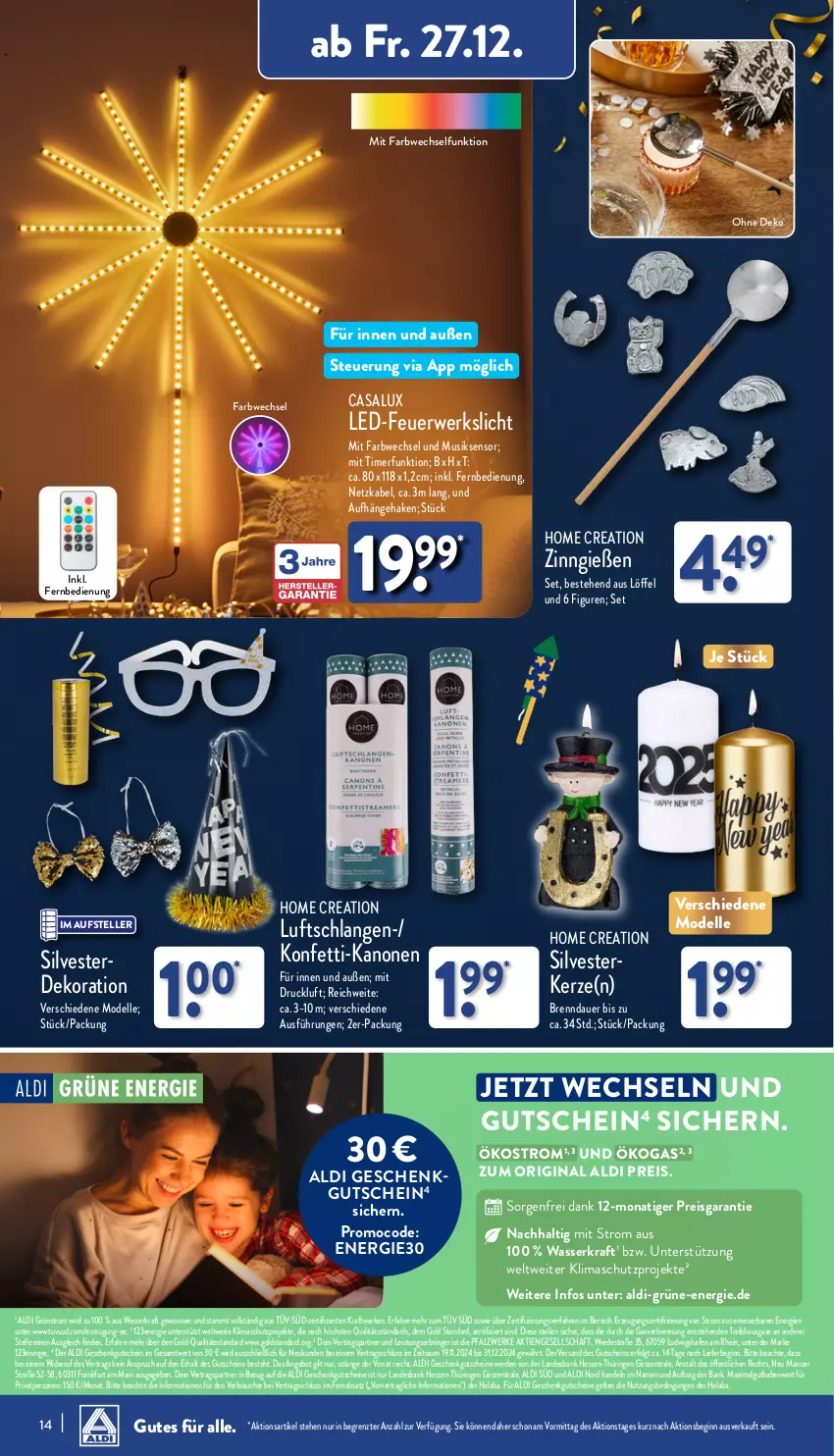 Aktueller Prospekt Aldi Nord - Von Montag - von 23.12 bis 28.12.2024 - strona 14 - produkty: aldi, angebot, auer, Bank, dekoration, dell, eis, elle, erde, fernbedienung, gin, gutschein, gutscheine, Hela, kerze, kraft, LG, Löffel, Luftschlangen, Mode, monati, Rauch, reis, ring, rwe, teller, Ti, timer, wasser, ZTE