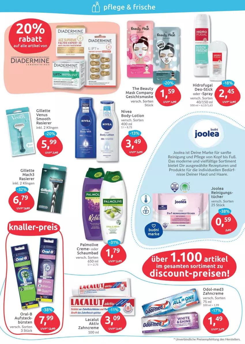 Aktueller Prospekt Budni - Prospekte - von 14.02 bis 19.02.2022 - strona 2 - produkty: auer, Bad, body, bürste, bürsten, creme, deo, Diadermine, eis, elle, Gesichtsmaske, gillette, hyaluron, Kollagen, Lacalut, LG, Lotion, mac, mach3, Maske, Mode, nivea, Odol, olive, oral-b, palmolive, rasierer, Reinigung, reinigungstücher, reis, rezept, Salsa, schaumbad, tagescreme, tee, teller, Ti, tücher, venus, zahncreme