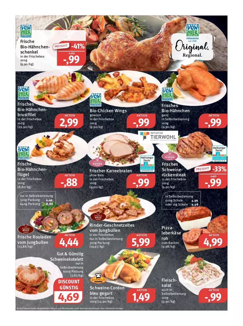 Aktueller Prospekt Feneberg - Prospekte - von 09.02 bis 11.02.2023 - strona 2 - produkty: bio, braten, brustfilet, chicken wings, cordon bleu, discount, eis, filet, fleisch, fleischsalat, garnier, geschnetzeltes, gewürz, hähnchenbrust, hähnchenbrustfilet, hähnchenflügel, hähnchenschenkel, henkel, jungbullen, Käse, kotelett, leberkäs, leberkäse, pizza, reis, rind, rinder, rouladen, Rückensteak, salat, Schal, Schale, schenkel, schwein, schweine, schweinekotelett, schweinerücken, steak, Ti, wein, weine, wurst, Zelt