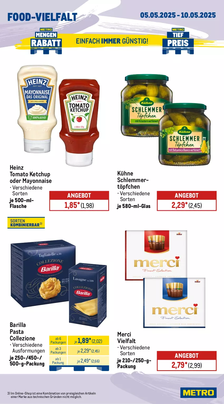 Aktueller Prospekt Metro - Wochen-Angebote - von 05.05 bis 10.05.2025 - strona 11 - produkty: angebot, barilla, eis, flasche, heinz, ketchup, Kühne, mayonnaise, merci, pasta, reis, schlemmertöpfchen, Ti, tomato ketchup, Töpfchen, Yo