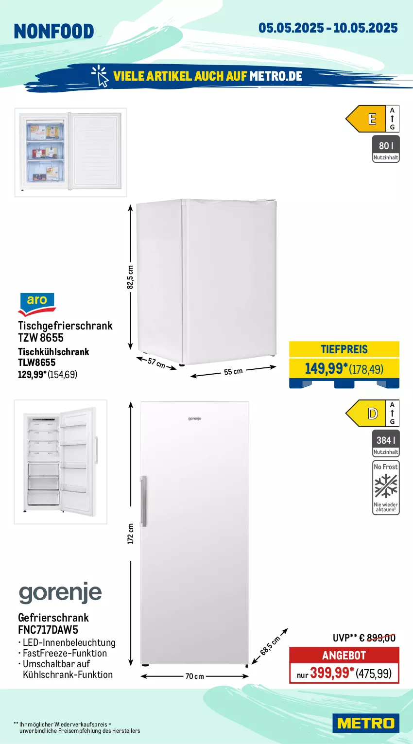 Aktueller Prospekt Metro - Wochen-Angebote - von 05.05 bis 10.05.2025 - strona 21 - produkty: angebot, beleuchtung, eis, elle, gefrierschrank, kühlschrank, Metro, reis, Schal, Schrank, teller, Ti, tiefpreis, tisch