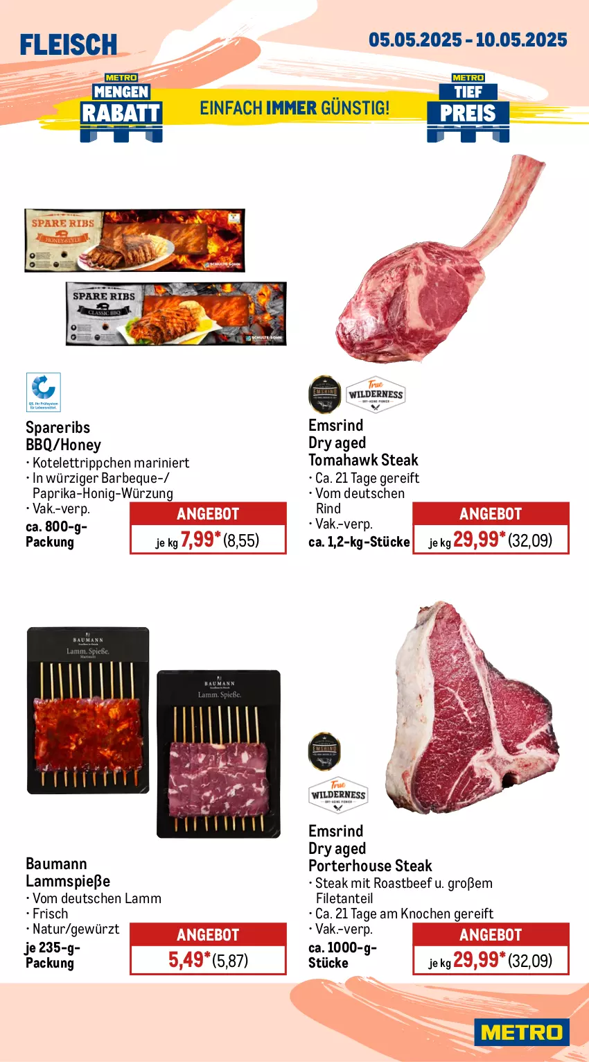 Aktueller Prospekt Metro - Wochen-Angebote - von 05.05 bis 10.05.2025 - strona 4 - produkty: angebot, Bau, beef, eis, filet, fleisch, gewürz, honig, kotelett, lamm, Lammspieße, natur, paprika, rind, roastbeef, spareribs, steak, Ti