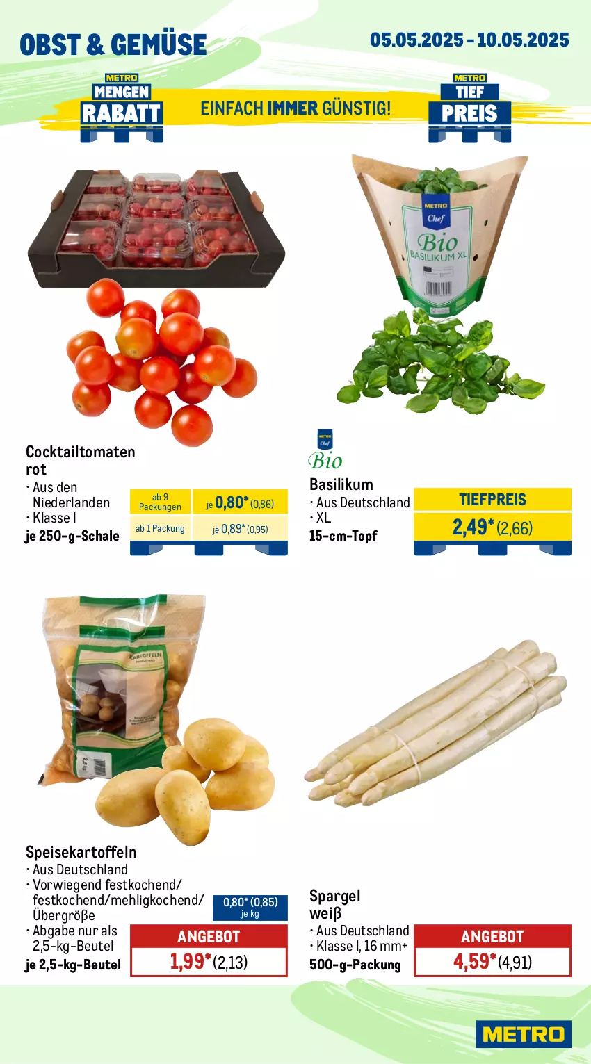 Aktueller Prospekt Metro - Wochen-Angebote - von 05.05 bis 10.05.2025 - strona 8 - produkty: angebot, basilikum, beutel, cocktail, eis, kartoffel, kartoffeln, mehl, obst, reis, Schal, Schale, spargel, speisekartoffeln, Ti, tiefpreis, tomate, tomaten, topf