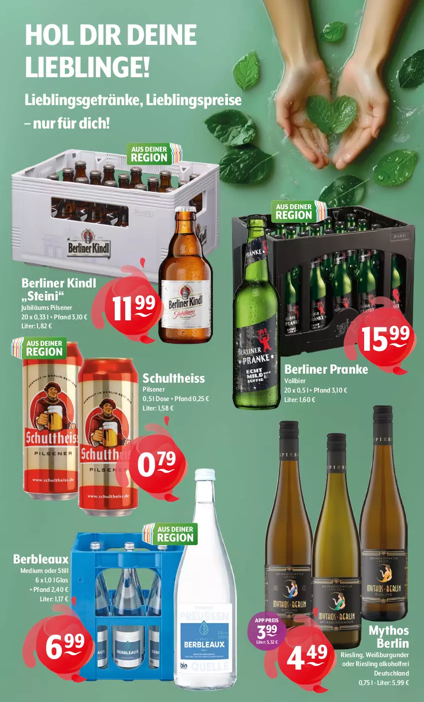 Aktueller Prospekt Getraenke Hoffmann - Prospekte - von 23.03 bis 28.03.2026 - strona 11 - produkty: alkohol, berliner, berliner kindl, bier, burgunder, eis, getränk, getränke, Jubiläums, Mythos, pils, pilsener, reis, riesling, Schultheiss, Ti, Weißburgunder