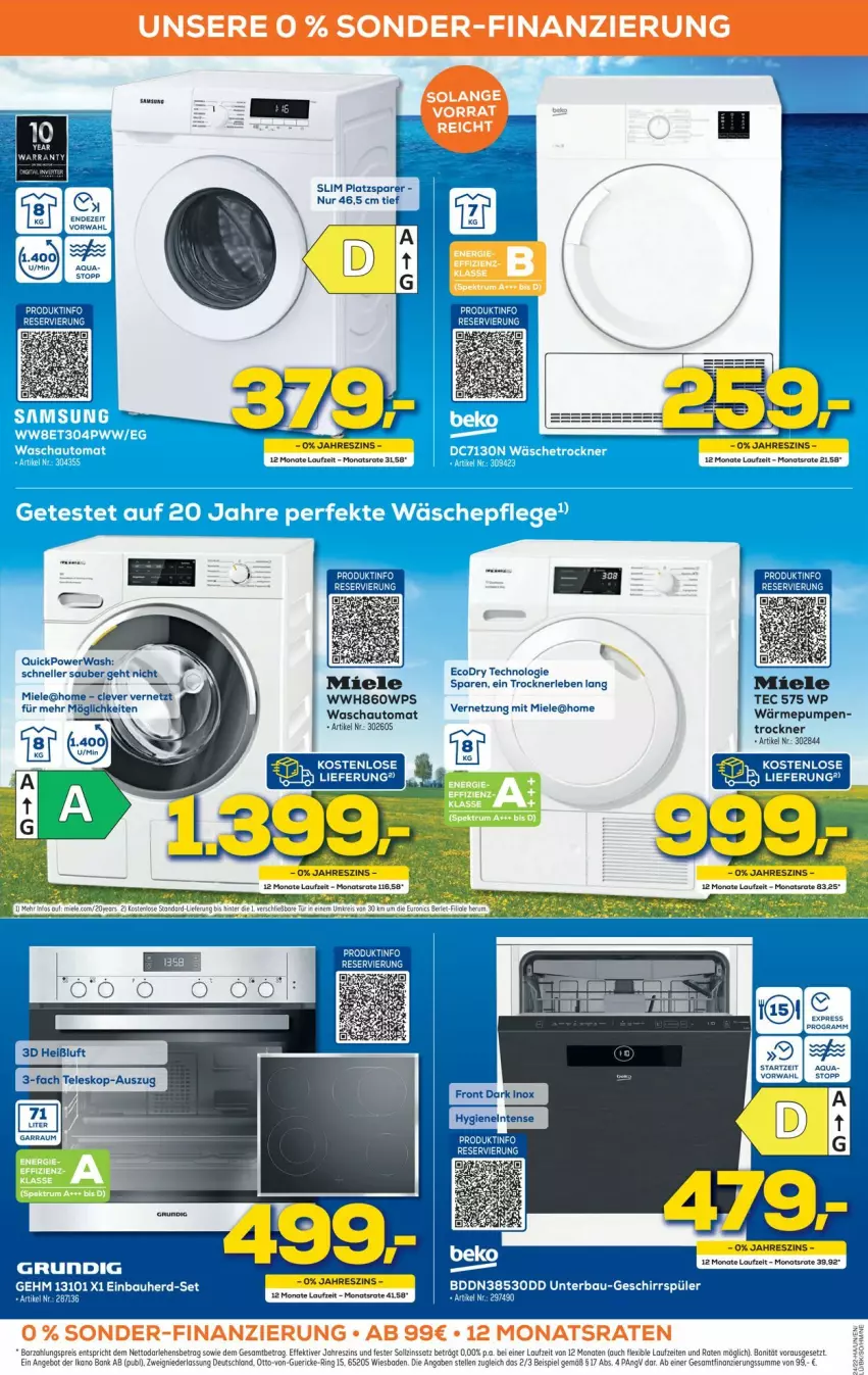 Aktueller Prospekt Euronics - Prospekte - von 15.06 bis 22.06.2022 - strona 8 - produkty: angebot, Bank, Bau, bett, Betten, einbauherd, einbauherd-set, eis, elle, geschirr, geschirrspüler, grundig, Laufen, miele, reis, ring, rum, Spektrum, Ti, Trockner