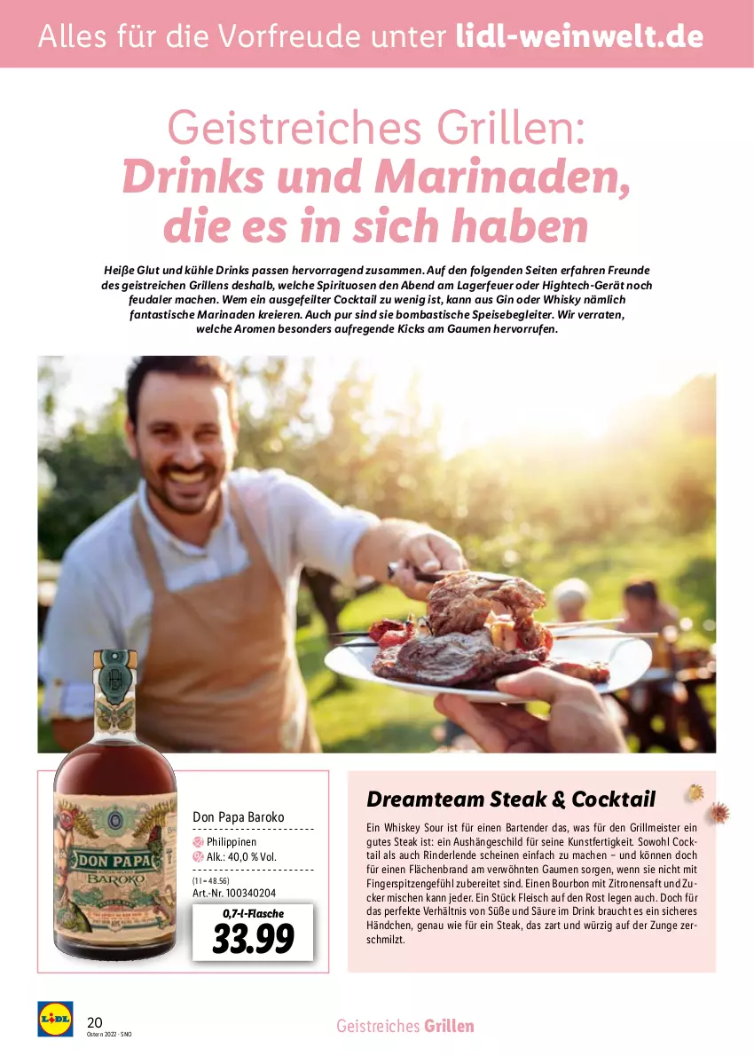 Aktueller Prospekt Lidl - Entkork Magazin - von 09.03 bis 24.04.2022 - strona 20 - produkty: asti, cocktail, drink, drinks, eier, eis, fanta, flasche, gin, grill, LG, mac, Meister, Rauch, saft, spirituosen, steak, tender, Ti, tisch, wein, whisky