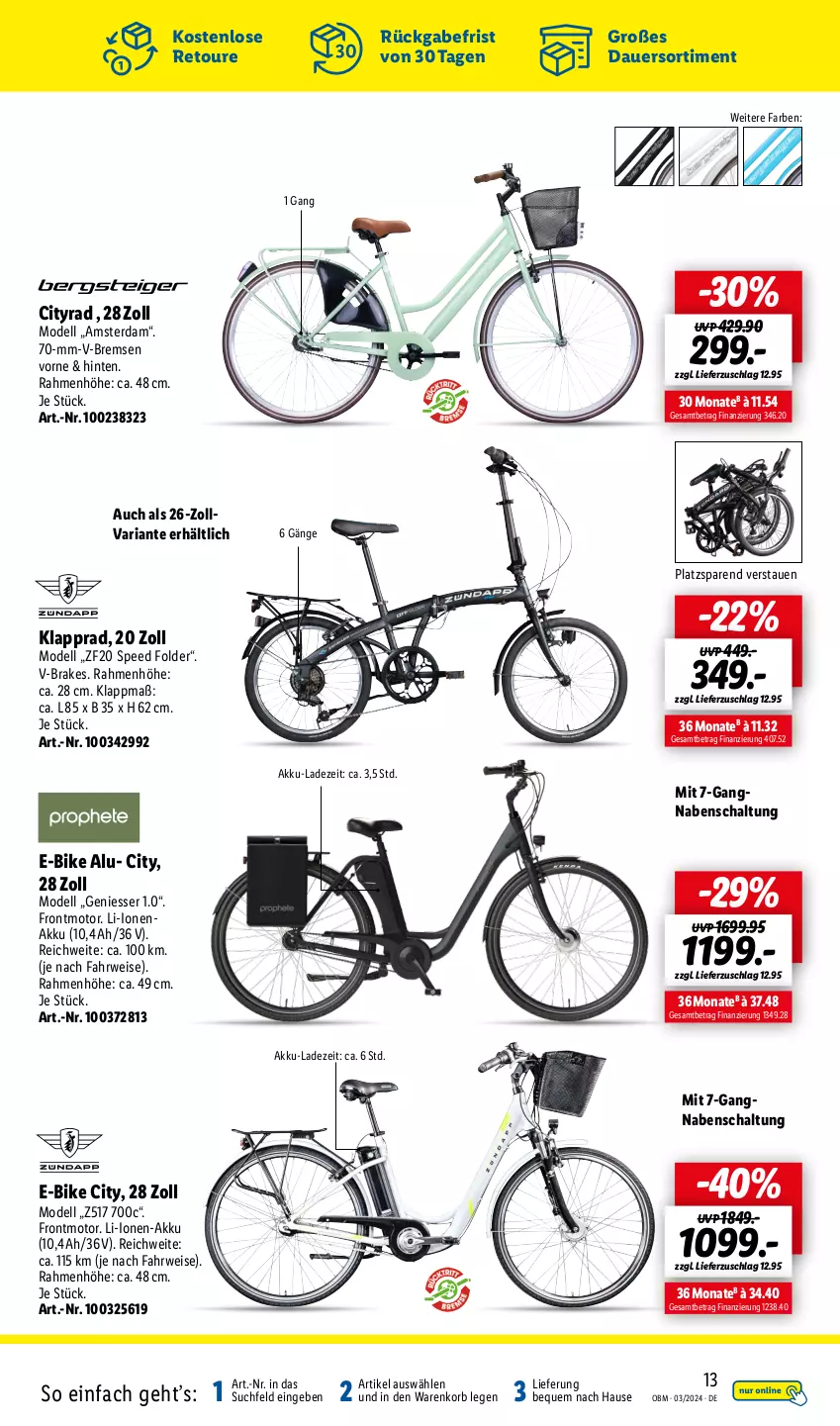 Aktueller Prospekt Lidl - Aktuelle Onlineshop-Highlights - von 01.03 bis 31.03.2024 - strona 13 - produkty: akku, auer, dell, E-Bike, eis, Klapprad, korb, Mode, Ria, rwe, Schal, spee, Ti