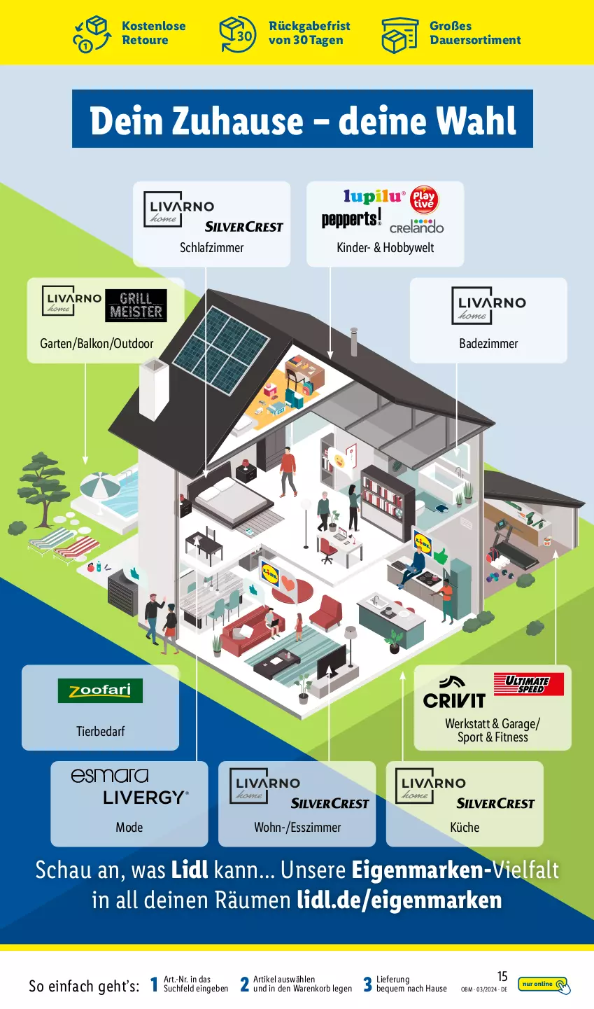 Aktueller Prospekt Lidl - Aktuelle Onlineshop-Highlights - von 01.03 bis 31.03.2024 - strona 15 - produkty: auer, Bad, Esszimmer, Garten, Hobby, Kinder, korb, küche, Mode, schlafzimmer, Sport, Ti, tierbedarf