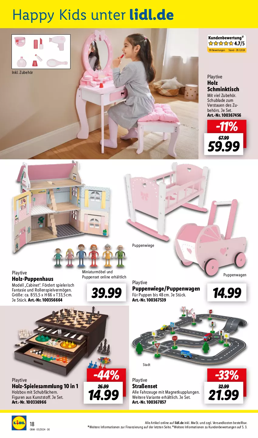 Aktueller Prospekt Lidl - Aktuelle Onlineshop-Highlights - von 01.03 bis 31.03.2024 - strona 18 - produkty: dell, fanta, Holz, möbel, Mode, ndk, Puppe, Puppenwagen, Ria, Spiele, Ti, tisch, ZTE