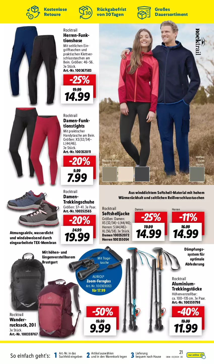 Aktueller Prospekt Lidl - Aktuelle Onlineshop-Highlights - von 01.03 bis 31.03.2024 - strona 21 - produkty: auer, eis, Fernglas, Handy, Handytasche, hose, Jacke, korb, Ria, rucksack, sac, schuhe, Tasche, taschen, Ti, tisch, tragetasche, Trekkingschuh, Trekkingschuhe, wasser