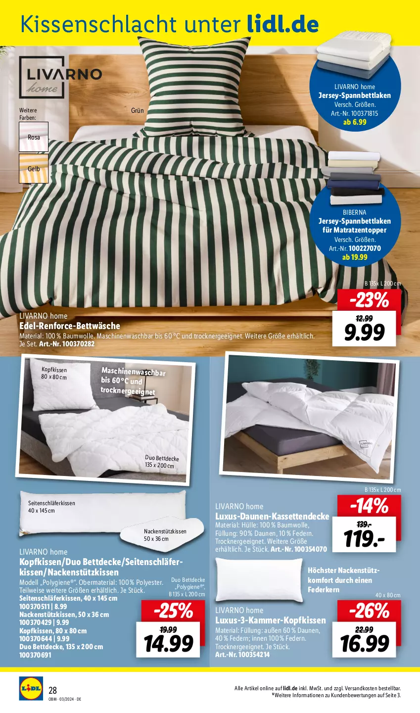 Aktueller Prospekt Lidl - Aktuelle Onlineshop-Highlights - von 01.03 bis 31.03.2024 - strona 28 - produkty: Bau, baumwolle, bett, bettwäsche, decke, dell, eis, Ergee, federkern, Kassettendecke, kissen, kopfkissen, matratze, matratzen, Matratzentopper, Mode, nackenstützkissen, ndk, Ria, spannbettlaken, Ti, topper, Trockner, wolle