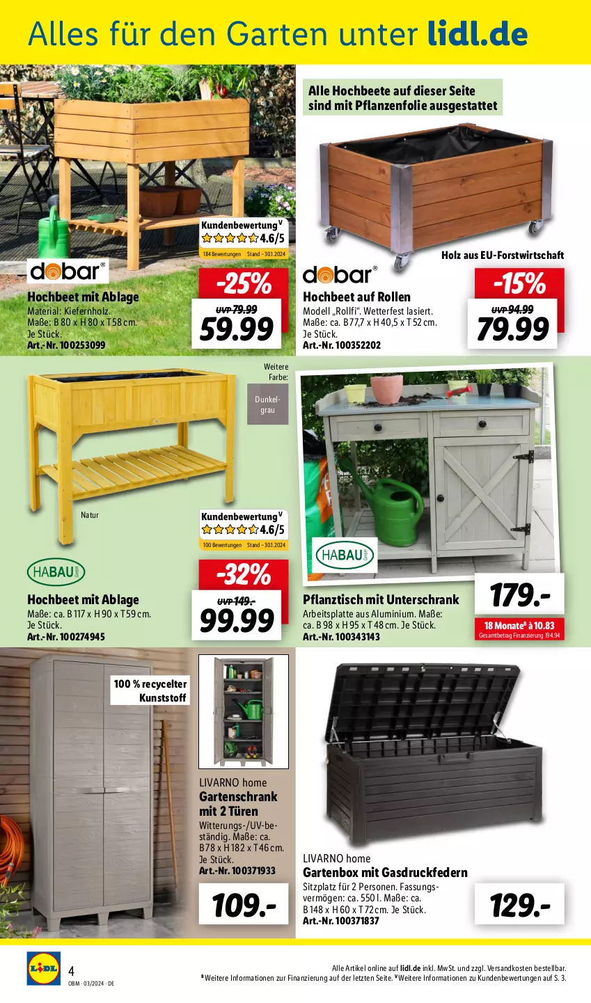 Aktueller Prospekt Lidl - Aktuelle Onlineshop-Highlights - von 01.03 bis 31.03.2024 - strona 4 - produkty: arbeitsplatte, dell, Garten, Holz, latte, LG, Mode, natur, ndk, pflanze, pflanzen, Ria, Schrank, Ti, tisch, unterschrank, ZTE