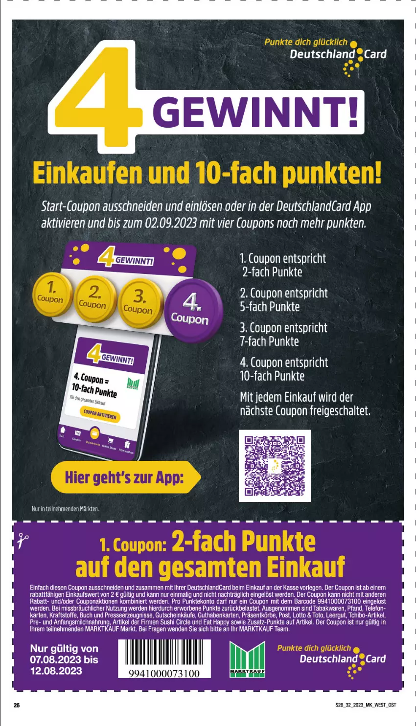 Aktueller Prospekt Marktkauf - Prospekt - von 06.08 bis 12.08.2023 - strona 26 - produkty: buch, coupon, deutschland card, deutschlandcard, ente, erde, guthabenkarte, gutschein, Kette, kraft, Schal, Tchibo, tee, telefon, Ti