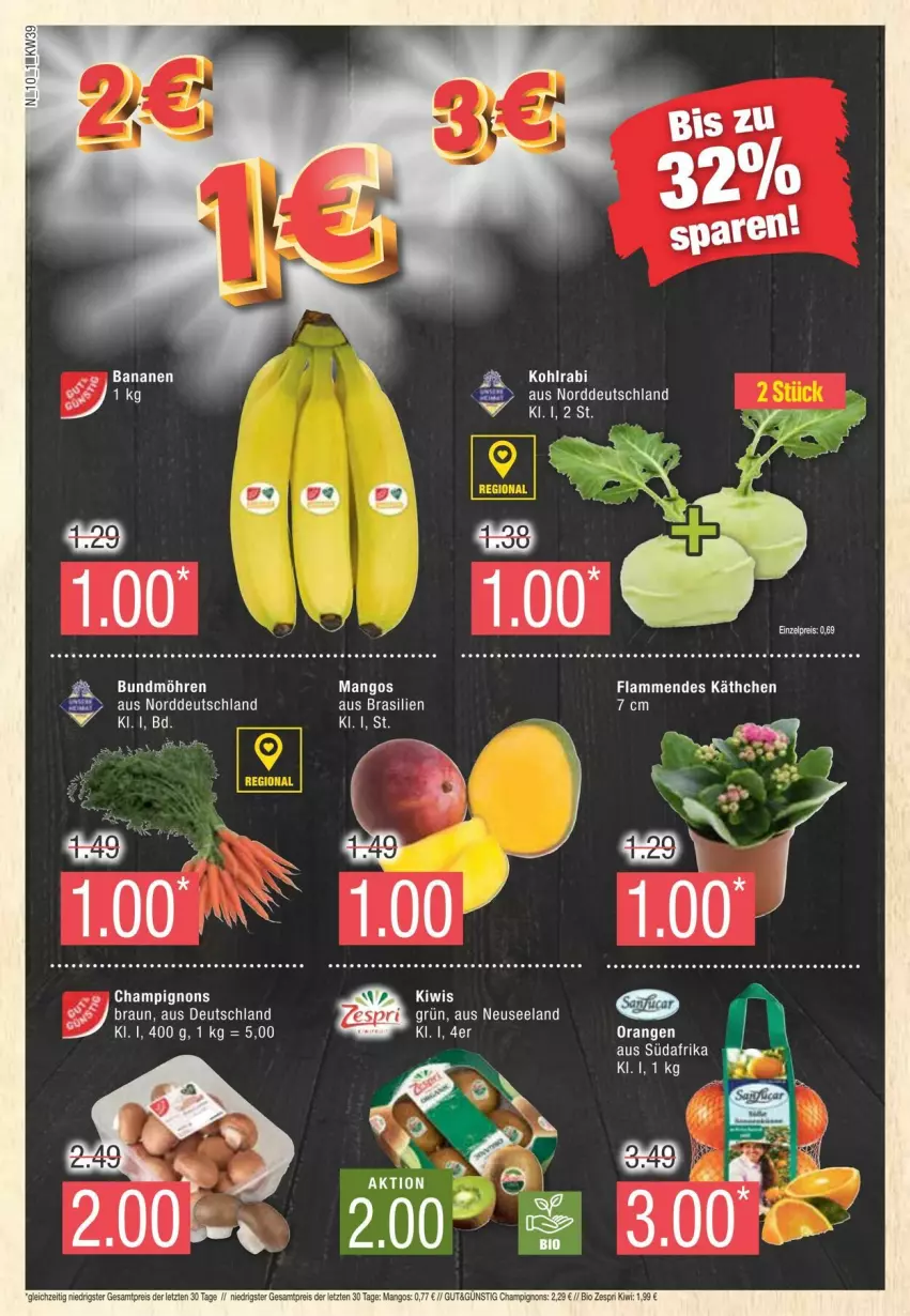 Aktueller Prospekt Edeka - Prospekte - von 21.09 bis 28.09.2024 - strona 10 - produkty: banane, bananen, bio, braun, Bundmöhren, champignon, champignons, champignons braun, eis, Elan, ente, kiwi, kohlrabi, mango, mangos, möhren, reis, Ti, zespri, ZTE