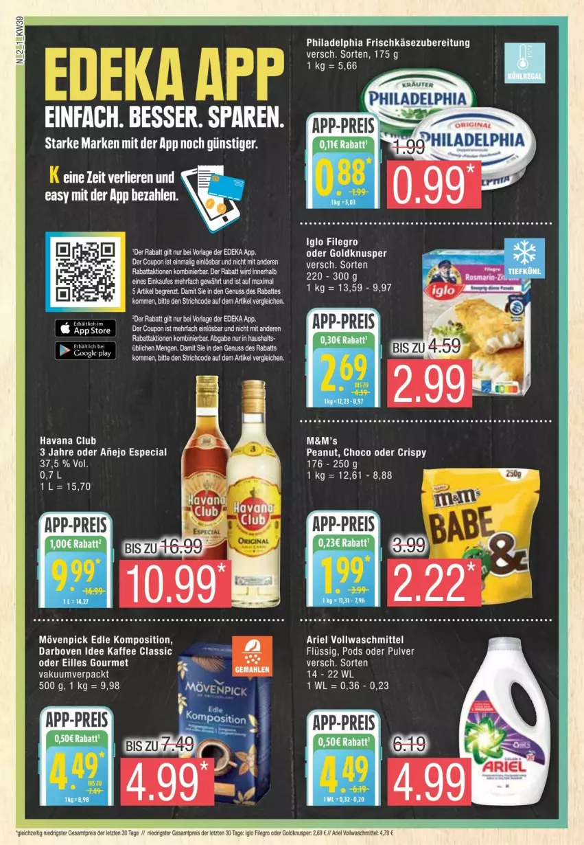 Aktueller Prospekt Edeka - Prospekte - von 21.09 bis 28.09.2024 - strona 2 - produkty: ariel, coupon, darbo, darboven, deka, eis, frischkäse, frischkäsezubereitung, Havana Club, kaffee, Käse, Kette, mövenpick, nuss, philadelphia, Pods, reis, tee, Ti, vollwaschmittel, waschmittel, ZTE