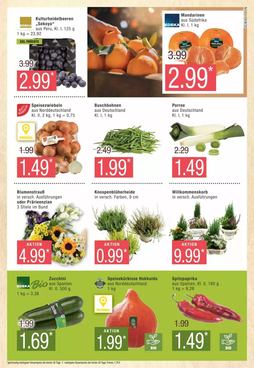 Aktueller Prospekt Edeka - Prospekte - von 21.09 bis 28.09.2024 - strona 9 - produkty: beere, beeren, bio, blume, blumen, Blumenstrauß, bohne, bohnen, Buschbohnen, eis, heidelbeere, heidelbeeren, korb, Kürbis, mandarine, mandarinen, paprika, reis, Speisezwiebeln, Spitzpaprika, Ti, ZTE, zucchini, zwiebel, zwiebeln