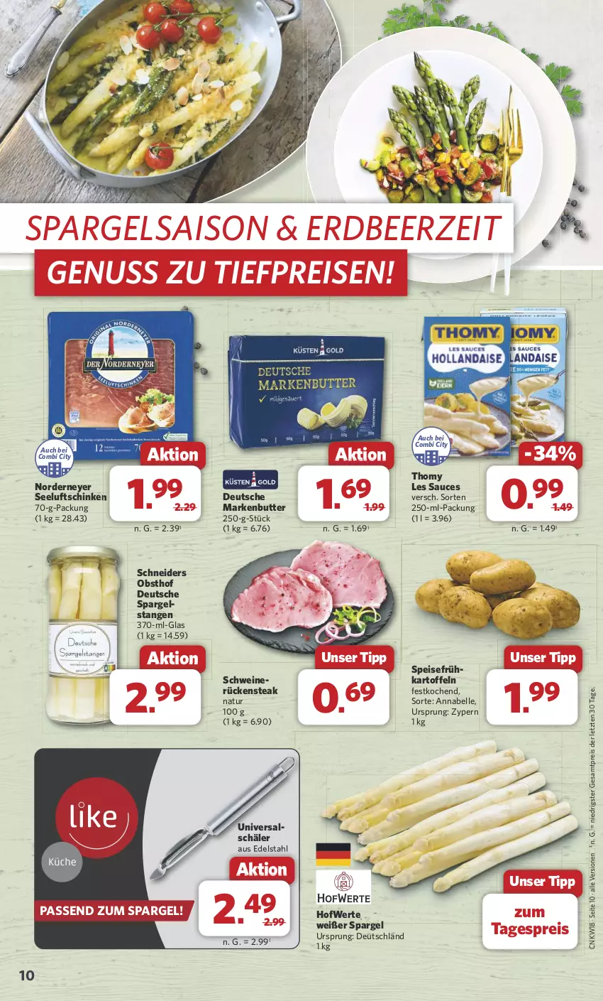 Aktueller Prospekt Combi - Prospekte - von 29.04 bis 04.05.2024 - strona 11 - produkty: butter, edelstahl, eis, elle, Frühkartoffeln, kartoffel, kartoffeln, markenbutter, natur, nuss, obst, reis, Rückensteak, sauce, schinken, schwein, schweine, schweinerücken, Seeluftschinken, spargel, speisefrühkartoffeln, steak, thomy, thomy les sauces, Ti, tiefpreis, wein, weine, ZTE