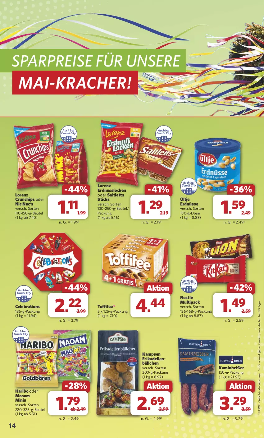 Aktueller Prospekt Combi - Prospekte - von 29.04 bis 04.05.2024 - strona 15 - produkty: beutel, chips, crunchips, dell, eis, elle, erdnuss, erdnüsse, frikadellen, haribo, Kamin, kracher, lorenz, lorenz crunchips, maoam, nestlé, nuss, reis, saltletts, Ti, toffifee, ültje, ültje erdnüsse, ZTE