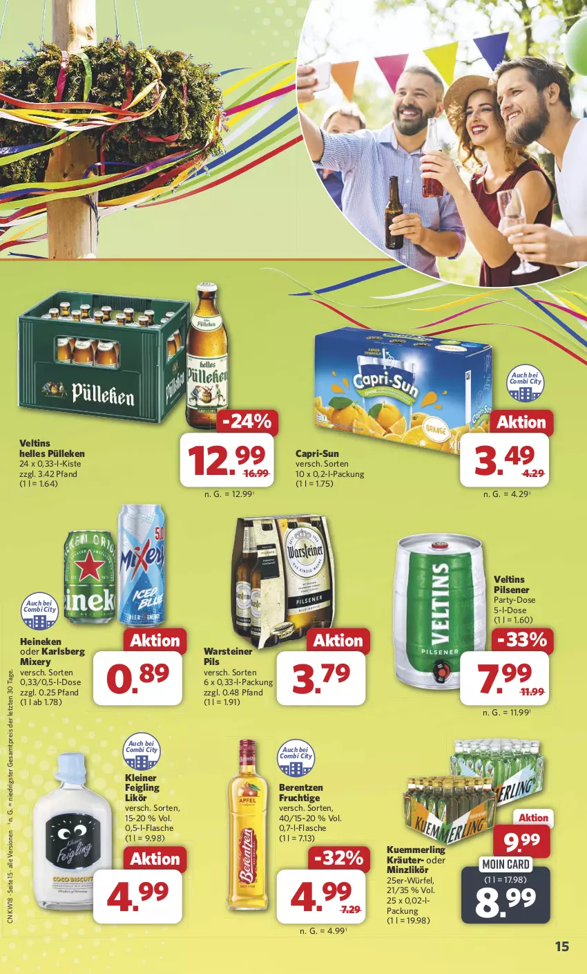 Aktueller Prospekt Combi - Prospekte - von 29.04 bis 04.05.2024 - strona 16 - produkty: berentzen, Cap, capri-sun, eis, elle, flasche, frucht, heineken, karlsberg, karlsberg mixery, kleiner feigling, kräuter, kuemmerling, leine, likör, merl, Mixer, mixery, pils, pilsener, reis, steiner, Ti, veltins, veltins pilsener, warsteiner, würfel, ZTE