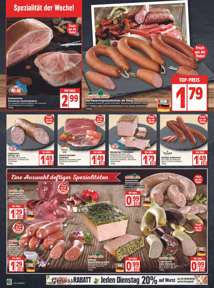 Aktueller Prospekt Edeka - Angebote der Woche - von 28.02 bis 05.03.2022 - strona 6 - produkty: auer, aufschnitt, Bau, Bauer, bauern gut, braten, burger, eis, fleisch, gewürz, Hausmacher, hinterschinken, jagdwurst, kabanos, knoblauch, kochschinken, leberwurst, mac, Mett, mettwurst, Neuburger, pastete, pfeffer, rama, reis, rind, ring, Rotwurst, salami, schinken, schwein, schweine, schweinefleisch, snack, Spezi, Ti, top-preis, wein, weine, wurst