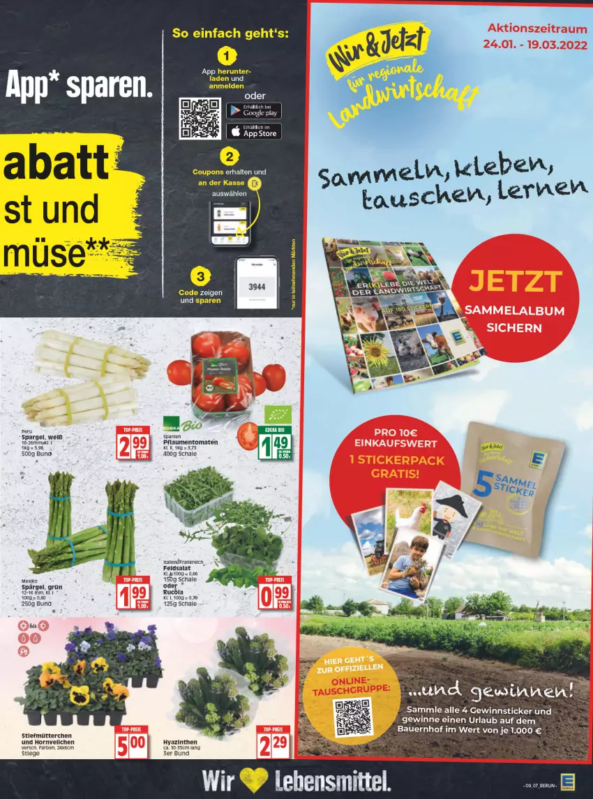 Aktueller Prospekt Edeka - Angebote der Woche - von 28.02 bis 05.03.2022 - strona 9 - produkty: auer, Bau, Bauer, feldsalat, lebensmittel, pflaume, pflaumen, salat, Schal, Schale, spargel, Ti, tomate, tomaten