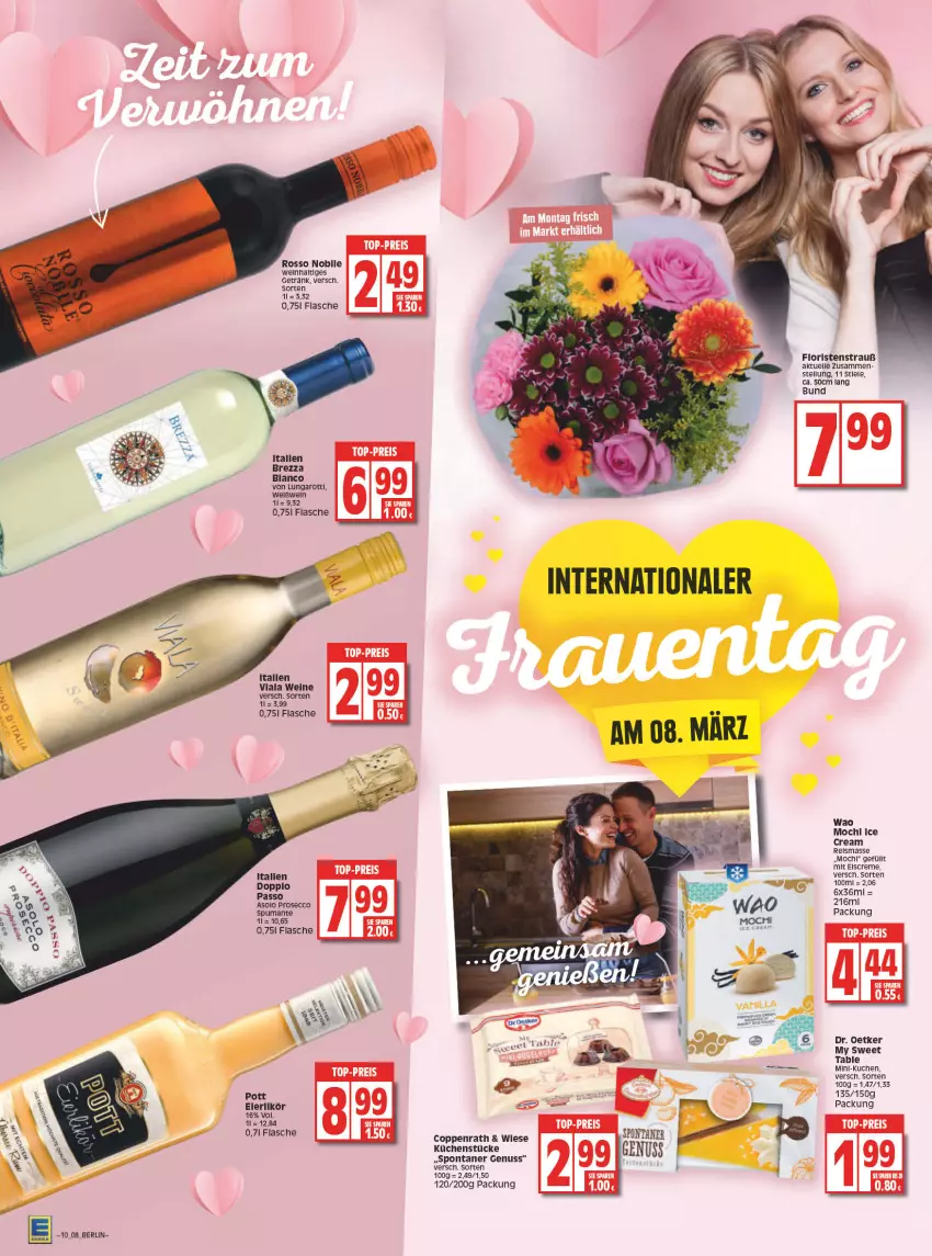 Aktueller Prospekt Edeka - Angebote der Woche - von 07.03 bis 12.03.2022 - strona 8 - produkty: coppenrath, creme, doppio passo, Dr. Oetker, ecco, eis, eiscreme, elle, flasche, getränk, küche, Küchen, kuchen, likör, Mochi, my sweet table, nuss, passo, prosecco, puma, reis, rel, spumante, Ti, top-preis, wein, weine, Weißwein