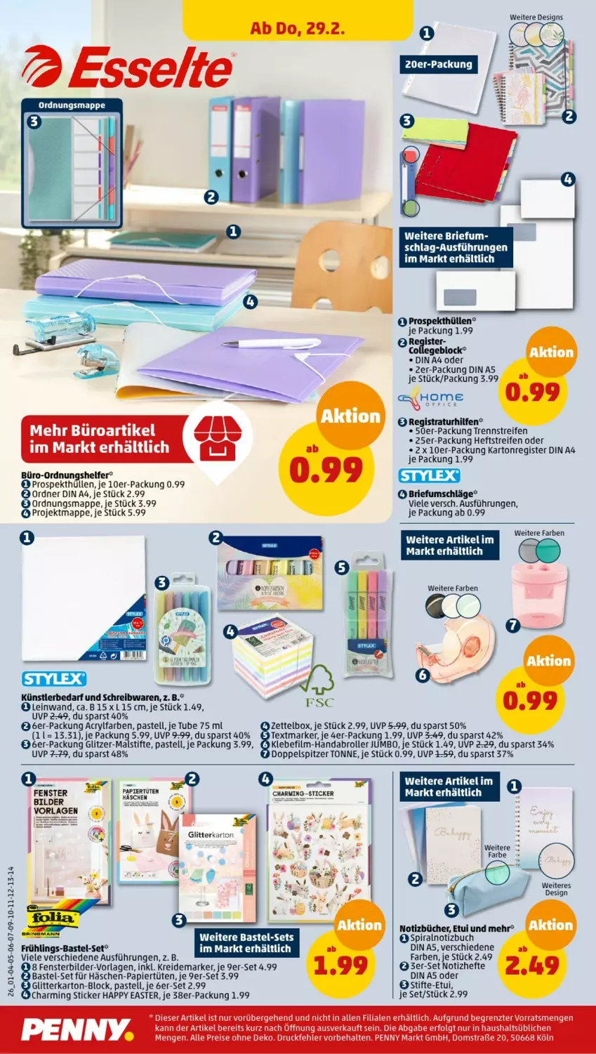 Aktueller Prospekt Penny - Prospekte - von 26.02 bis 02.03.2024 - strona 26 - produkty: Bau, brie, buch, din a4, Doppelspitzer, eis, fenster, Hefte, jumbo, Kreide, Kreidemarker, LG, ordner, papier, Papiertüte, prospekthüllen, reifen, reis, Roller, schreibwaren, stifte, textmarker, Ti, Tüte, ZTE