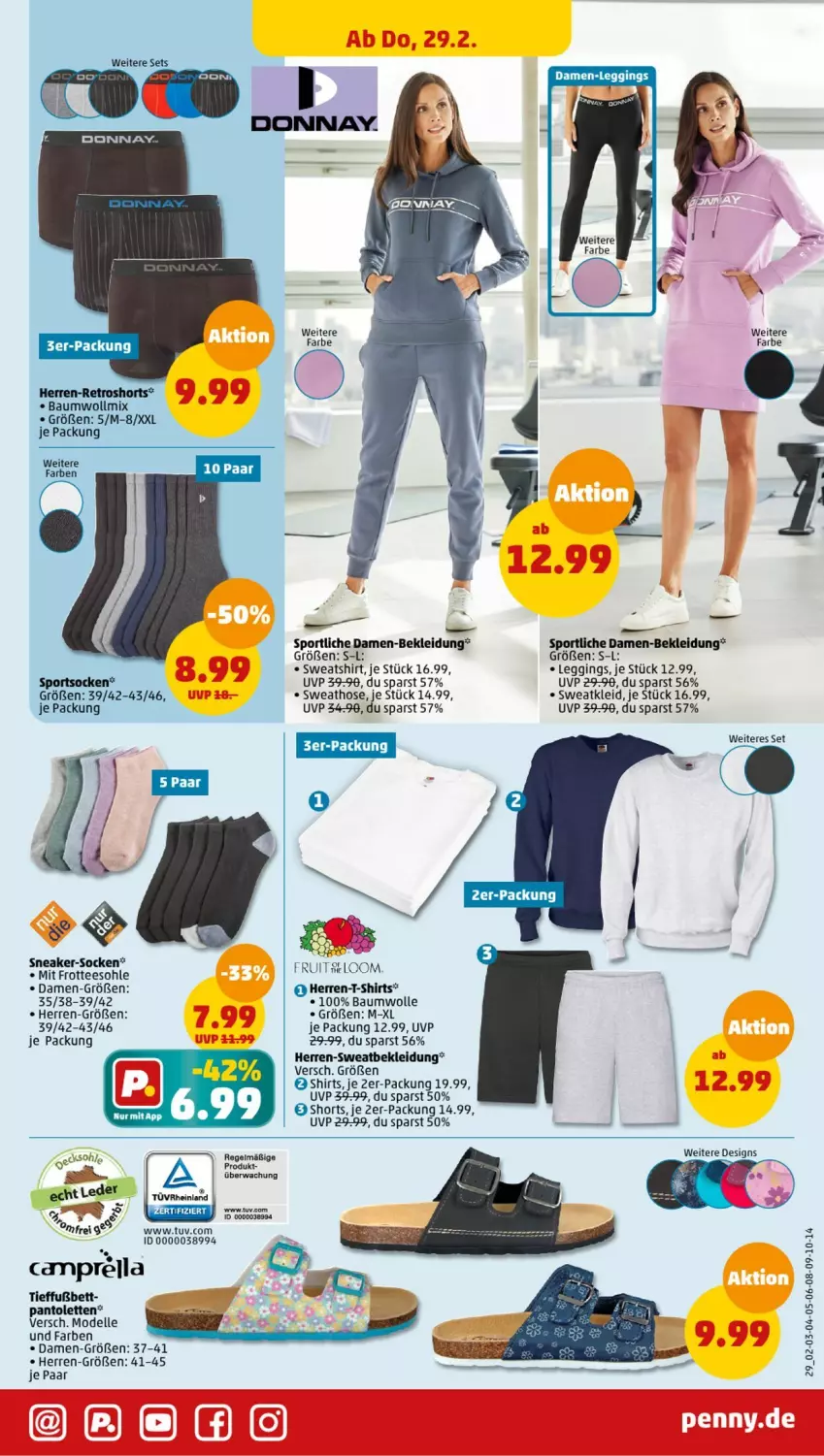 Aktueller Prospekt Penny - Prospekte - von 26.02 bis 02.03.2024 - strona 29 - produkty: Bau, baumwolle, bett, dell, elle, gin, herren-t-shirt, hose, kleid, Kleidung, leggings, mit frotteesohle, Mode, pantolette, pantoletten, rel, retroshorts, shirt, shirts, shorts, sneaker, socken, Sport, sportsocken, Sweathose, Sweatkleid, Sweatshirt, T-Shirt, tee, Ti, wolle