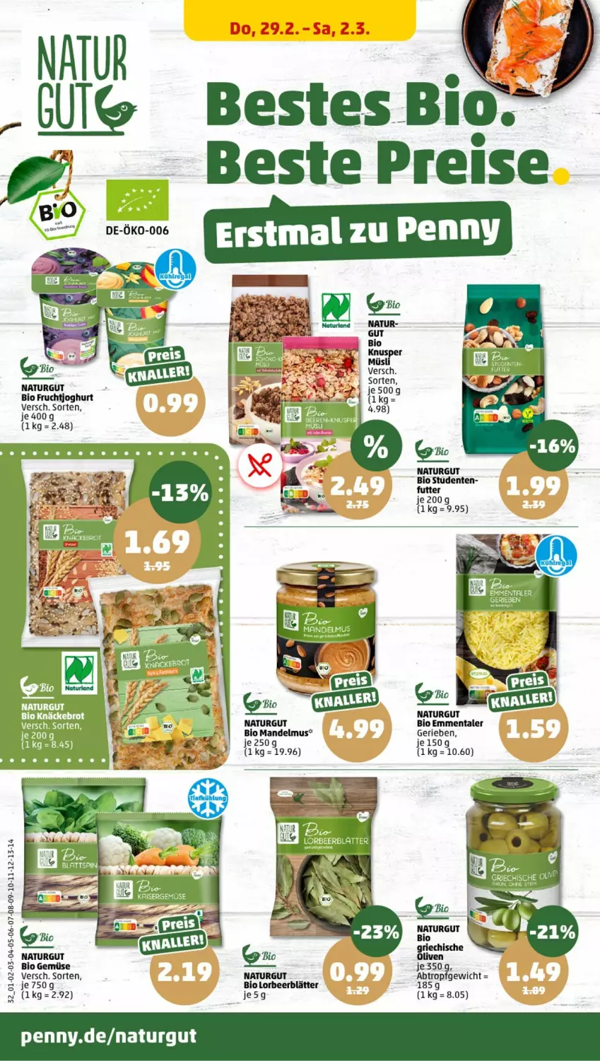 Aktueller Prospekt Penny - Prospekte - von 26.02 bis 02.03.2024 - strona 32 - produkty: beere, beeren, bio, bio gemüse, brot, emmentaler, ente, frucht, fruchtjoghurt, joghur, joghurt, knäckebrot, natur, Ti