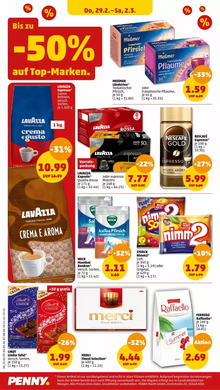 Aktueller Prospekt Penny - Prospekte - von 26.02 bis 02.03.2024 - strona 38 - produkty: espresso, ferrero, gin, Ländertee, lindor, merci, nimm2, oder espresso, orange, orangen, pfirsich, pflaume, raffaello, tee, Ti, tuc, WICK