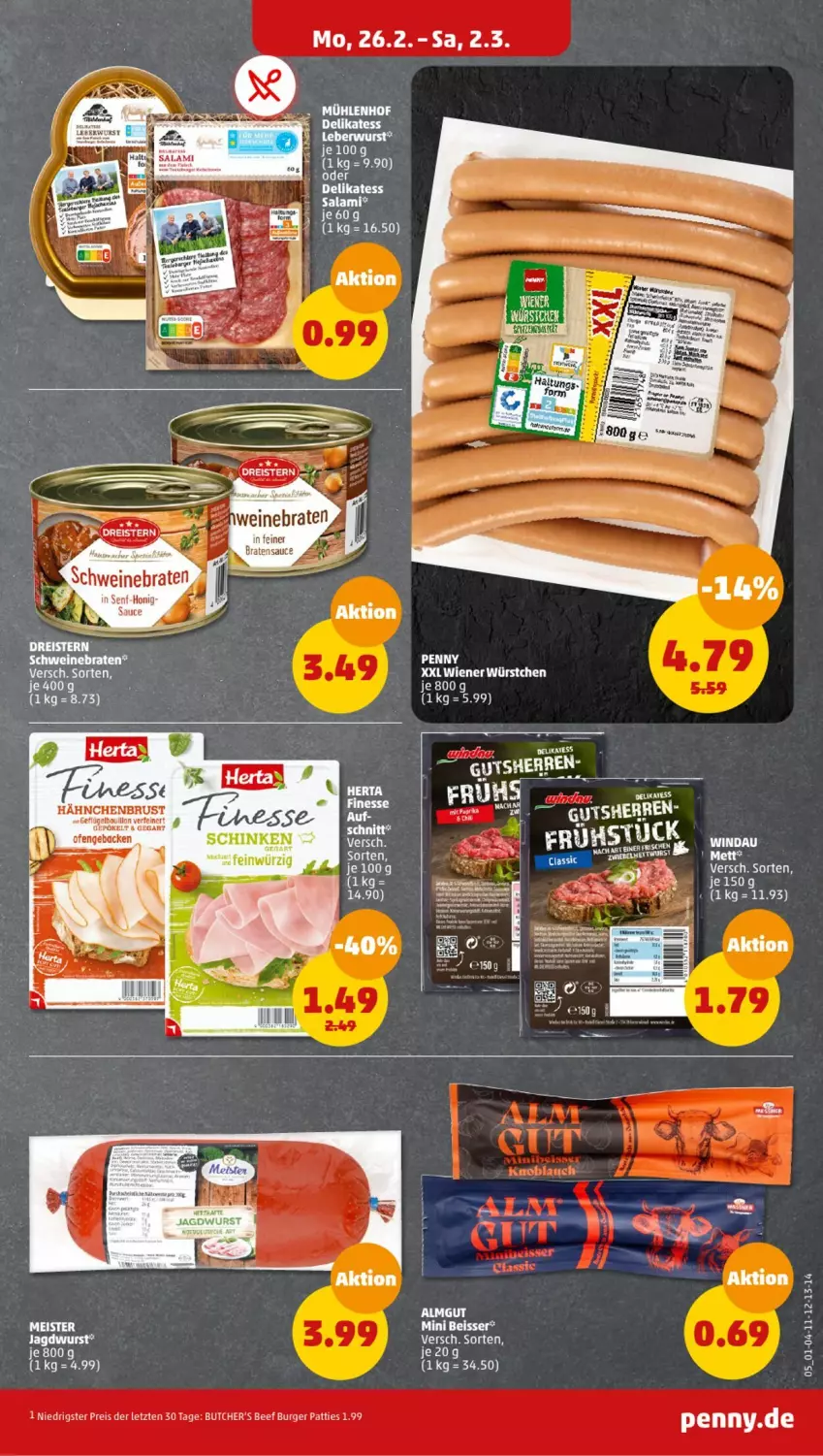 Aktueller Prospekt Penny - Prospekte - von 26.02 bis 02.03.2024 - strona 5 - produkty: beef, braten, burger, butcher's, eis, finesse, herta, honig, jagdwurst, Meister, reis, salami, sauce, schinken, schwein, schweine, schweinebraten, Ti, wein, weine, wiener, wiener würstchen, wurst, würstchen, ZTE