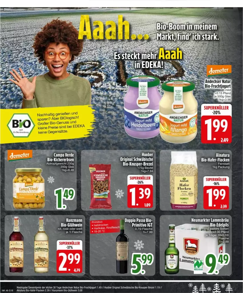 Aktueller Prospekt Edeka - Prospekte - von 02.12 bis 07.12.2024 - strona 20 - produkty: andechser natur, Bau, bio, Bio-Fruchtjogurt, brezel, eis, ente, flasche, frucht, gin, huober, jogurt, leine, natur, reis, ZTE