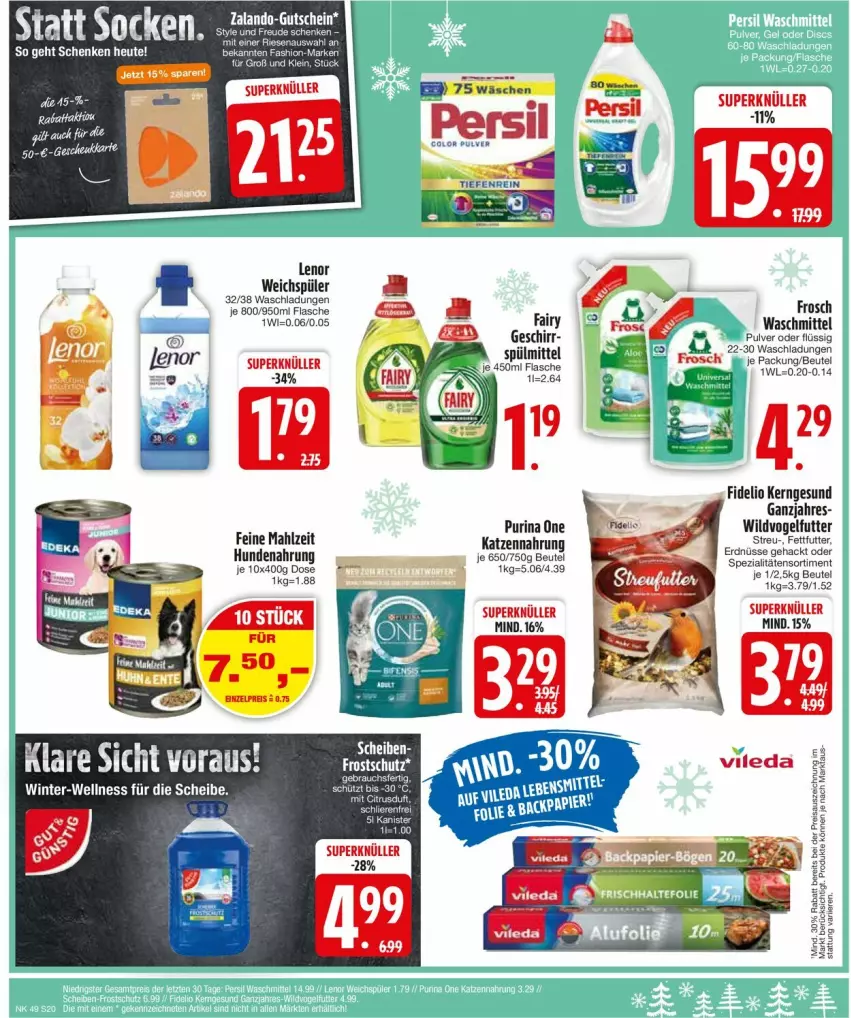 Aktueller Prospekt Edeka - Prospekte - von 02.12 bis 07.12.2024 - strona 22 - produkty: beutel, eis, fisch, fische, flasche, Frosch, geschirr, gutschein, Heu, hundenahrung, katzennahrung, lenor, lenor weichspüler, mam, persil, purina, reis, vileda, Vogelfutter, waschmittel, weichspüler, Wild