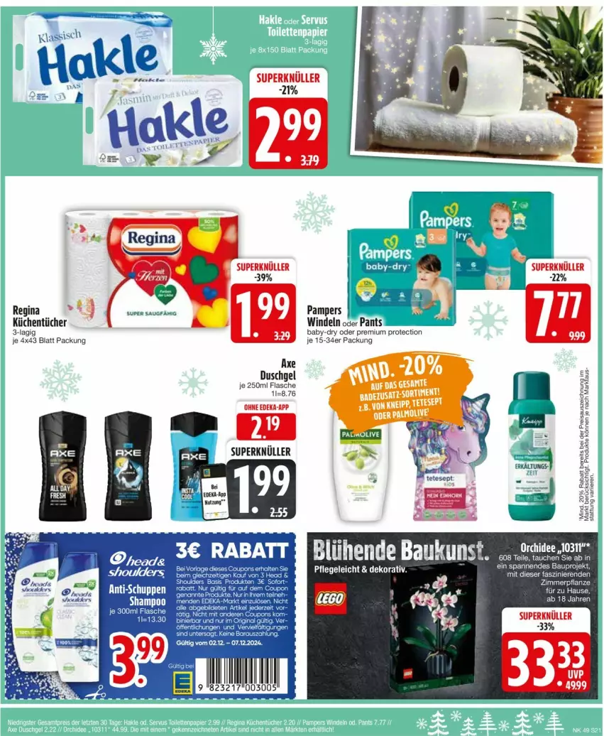 Aktueller Prospekt Edeka - Prospekte - von 02.12 bis 07.12.2024 - strona 23 - produkty: axe, axe duschgel, baby-dry, deka, duschgel, eier, Erkältungs, flasche, gin, kneipp, küche, Küchen, küchentücher, pampers, Pants, pflanze, Ti, tücher, windeln, windeln oder pants