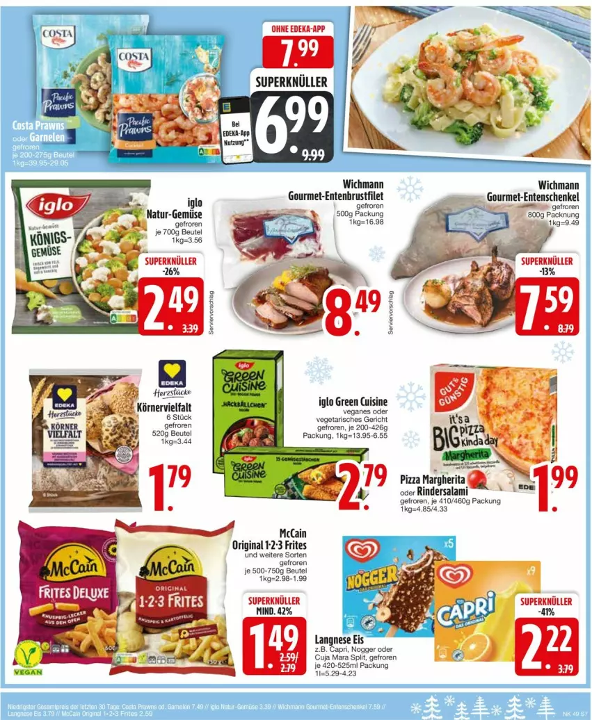 Aktueller Prospekt Edeka - Prospekte - von 02.12 bis 07.12.2024 - strona 9 - produkty: beutel, brustfilet, Cap, deka, eis, ente, Entenbrust, Entenschenkel, filet, gin, henkel, iglo, langnese, langnese eis, mccain, natur, nogger, rind, rinder, Rindersalami, salami, schenkel, Vegeta