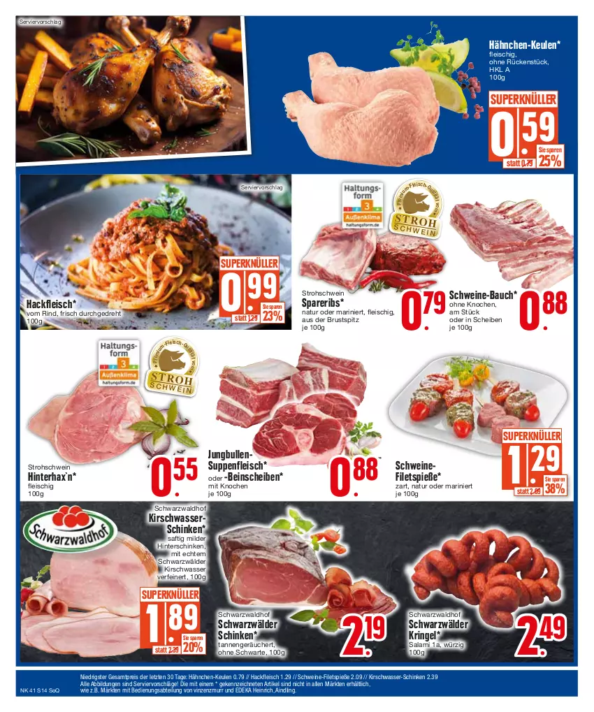 Aktueller Prospekt Edeka - Angebote der Woche - von 09.10 bis 14.10.2023 - strona 14 - produkty: Abtei, Bau, deka, eis, filet, filets, fleisch, hackfleisch, hinterschinken, jungbullen, kirsch, natur, reis, rind, ring, saft, salami, schinken, schwarzwälder schinken, schwein, schweine, schweine-bauch, schweine-filet, schweinefilet, spareribs, suppe, suppen, suppenfleisch, Ti, wasser, wein, weine, ZTE