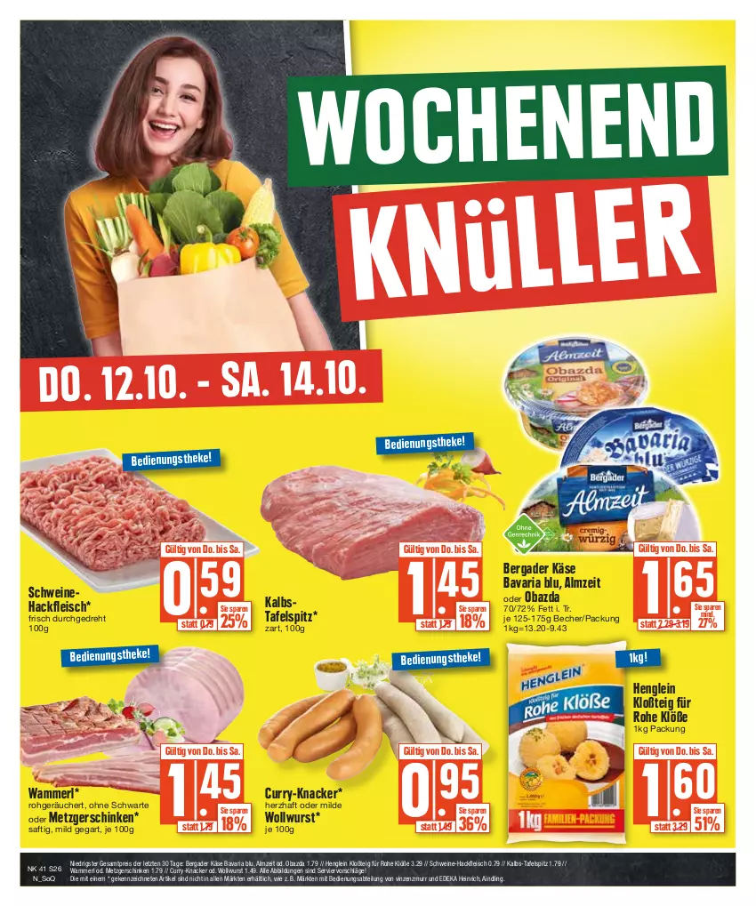 Aktueller Prospekt Edeka - Angebote der Woche - von 09.10 bis 14.10.2023 - strona 26 - produkty: Abtei, bavaria blu, Becher, bergader, curry, deka, eis, fleisch, hackfleisch, henglein, Käse, knacker, merl, obazda, reis, Ria, saft, schinken, schwein, schweine, Schweinehackfleisch, tafelspitz, Ti, wein, weine, wurst, ZTE