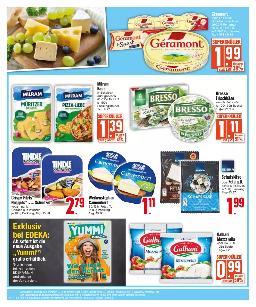 Aktueller Prospekt Edeka - Angebote der Woche - von 09.10 bis 14.10.2023 - strona 6 - produkty: Abtei, Bau, Becher, beutel, bresso, camembert, deka, eier, eis, elle, feta, filet, filets, frischkäse, galbani, géramont, Gesellschaftsspiel, Käse, magazin, milram, mozzarella, nuggets, pflanze, pflanzen, reis, rel, rum, schafskäse, schnitzel, snack, Spiele, Ti, Tiere, weihenstephan, ZTE