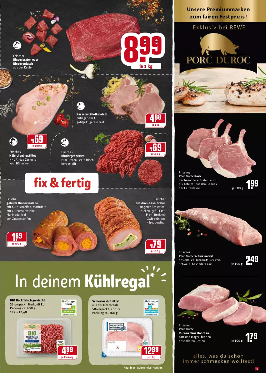 Aktueller Prospekt Rewe - Diese Woche im Angebot! - von 13.12 bis 18.12.2021 - strona 5 - produkty: bio, braten, brokkoli, brustfilet, eis, filet, fleisch, gewürz, gulasch, hackfleisch, hackfleisch gemischt, hähnchenbrust, hähnchenbrustfilet, Käse, kasseler, kotelett, kühlregal, Kürbis, marinade, Mett, nuss, oder rindergulasch, regal, reifen, rind, rinder, rinderbraten, rindergulasch, Rinderroulade, Schal, Schale, schnitzel, schwein, schweine, schweine-schnitzel, schweinefilet, schweinerücken, Ti, wein, weine, zwiebel, zwiebeln