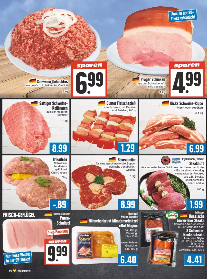 Aktueller Prospekt Edeka - Angebote der Woche - von 25.09 bis 30.09.2023 - strona 2 - produkty: bier, braten, chili, dell, eis, elle, fleisch, Fondue, Geflügel, geschnetzeltes, gewürz, grill, hackfleisch, jungbullen, lebensmittel, mac, marinade, mit paprika, Nackensteak, nackensteaks, paprika, rollbraten, rwe, saft, salz, schinken, schnitzel, schwein, schweine, steak, steaks, suppe, Ti, wein, weine, Zelt, zwiebel