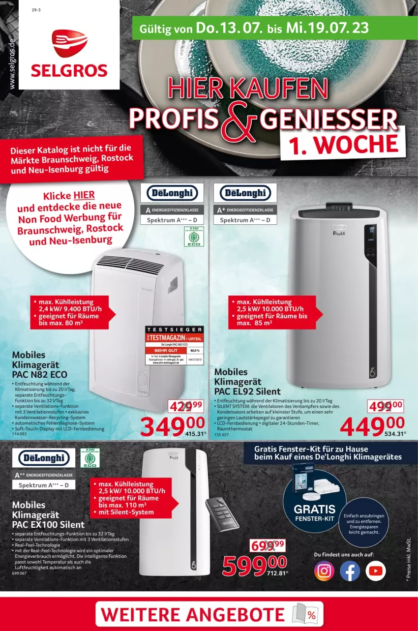 Aktueller Prospekt Selgros - Nonfood - von 13.07 bis 19.07.2023 - strona 1 - produkty: auto, De'Longhi, delonghi, ente, fenster, Intel, klimagerät, Rauch, ring, rum, Spektrum, Ti, Tiere, timer, tisch